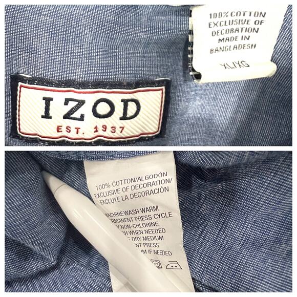 IZOD Button-Up Shirt Men's XL Blue Long Sleeve Collared Preppy 100% Cotton - Picture 6 of 8